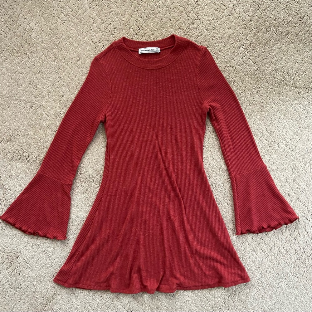 Abercrombie & Fitch Ribbed Long Sleeve Stretchy Knit Dress in Burnt Orange Sz SP